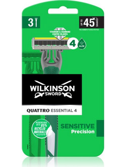 Wilkinson Sword Quattro Essential 4 Ξυραφάκι μιας Χρήσης με 4 Λεπίδες & Λιπαντική Ταινία 3τμχ
