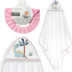 Interbaby Dino Σετ Βρεφικό Μπουρνούζι Κάπα Λευκό Ροζ 100x100cm 3τμχ