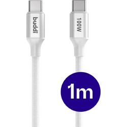 Buddi Braided USB-C to USB-C 100W 1m White 8719246560323