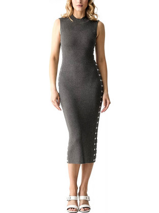 Karl Lagerfeld Midi Καλοκαιρινό Βραδινό Φόρεμα Ριπ Ανθρακί B3W13041-255