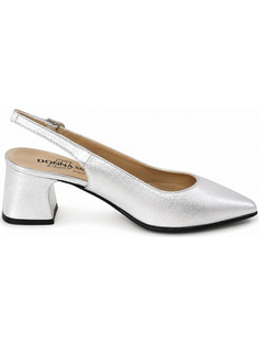 Donna Soft Γόβες Slingback Δερμάτινες με Χοντρό Χαμηλό Τακούνι Ασημί DS2250