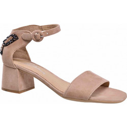 Alpe Γυναικεία Πέδιλα Suede Nude με Χοντρό Χαμηλό Τακούνι και Στρας 3697