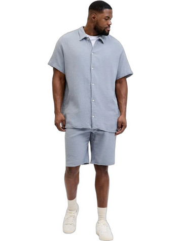 Jack & Jones Ανδρικό Σετ Πουκάμισο & Βερμούδα Καλοκαιρινό Γαλάζιο 12299805