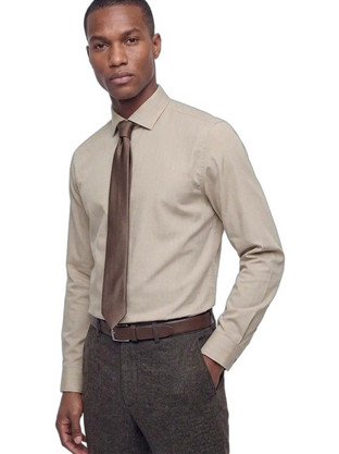 Jack & Jones Ανδρικό Πουκάμισο Βαμβακερό Ριγέ Μακρυμάνικο Κανονική Γραμμή Μπεζ 12301151