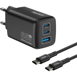 Maxball T830 GaN II Φορτιστής με Καλώδιο USB-C με Θύρα USB-A & 2 Θύρες USB-C 65W Power Delivery