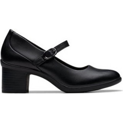 Clarks Ανατομικές Γόβες Δερμάτινες με Χοντρό Χαμηλό Τακούνι & Μπαρέτα Μαύρες 26182996