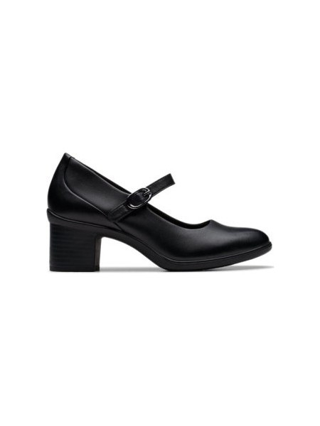 Clarks Ανατομικές Γόβες Δερμάτινες με Χοντρό Χαμηλό Τακούνι & Μπαρέτα Μαύρες 26182996