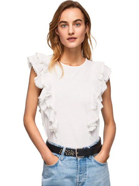 Pepe Jeans Nunu Γυναικείο Καλοκαιρινό Top Βαμβακερό Λευκό PL505449-800