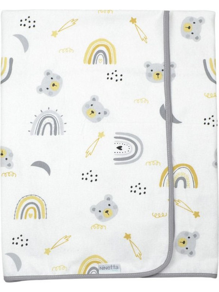 Ninetta Bebe 524 Πάνα Αγκαλιάς Φανελένια Λευκή Γκρι 90x80cm