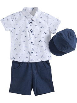 Babylon Βρεφικό Σετ για Αγόρι Καλοκαιρινό Λευκό Navy Μπλε 41515031
