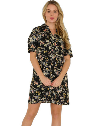 Ba & Sh Mini Καλοκαιρινό Καθημερινό Φόρεμα Floral Κρουαζέ Μαύρο 1E22FILL