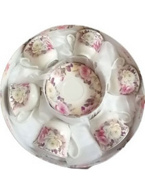 Karvounis Bros Vintage Roses Σετ Φλιτζάνια Espresso & Ελληνικού Καφέ Πορσελάνης Λευκά Ροζ 100ml 6τμχ SC0116