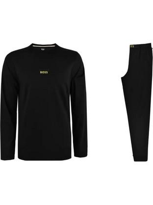 Hugo Boss Χειμωνιάτικες Ανδρικές Πιτζάμες Βαμβακερές Μαύρες 50571089-001