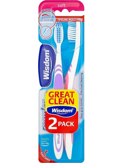 Wisdom Regular Plus Soft Οδοντόβουρτσες 2τμχ Μωβ Ροζ