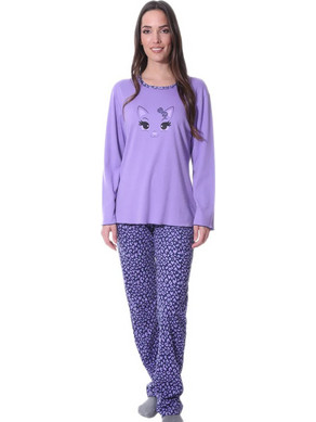 Lydia Creations Kitty Σετ Γυναικείες Πιτζάμες Χειμωνιάτικες Μωβ 26549