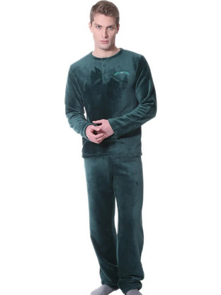 Mario Uomo Χειμωνιάτικες Ανδρικές Πιτζάμες Fleece Χακί 26650-091