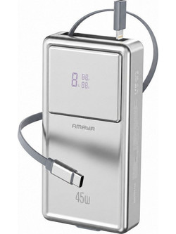 Amaya APB-F231 Power Bank 20000mAh 45W με Ενσωματωμένα Καλώδια USB-C & Lightning Silver