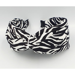 RO Accessories Στέκα Μαλλιών Υφασμάτινη Κόμπος Animal Print Μαύρη 14-0146