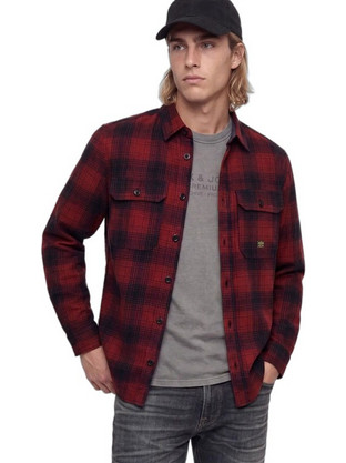 Jack & Jones Ανδρικό Πουκάμισο Βαμβακερό Καρό Μακρυμάνικο Κανονική Γραμμή Overshirt Μπορντό 12301357