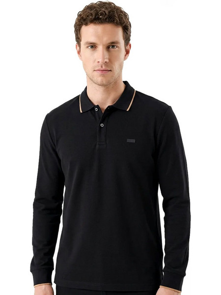 Paco & Co Ανδρική Μπλούζα Polo Μακρυμάνικη Μαύρη 2683004