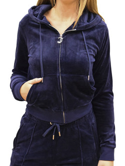 Juicy Couture Γυναικεία Ζακέτα Φούτερ Κοντή με Κουκούλα και Φερμουάρ Navy Μπλε JCAP176-131