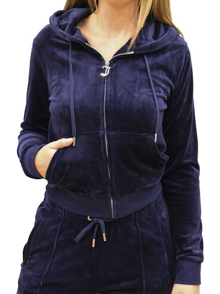 Juicy Couture Γυναικεία Ζακέτα Φούτερ Κοντή με Κουκούλα και Φερμουάρ Navy Μπλε JCAP176-131