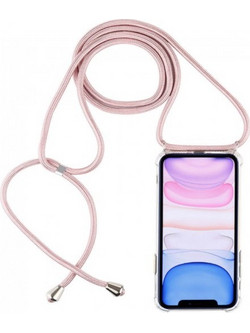 Θήκη Σιλικόνης iPhone Διάφανη με κορδόνι Ροζ Χρυσό