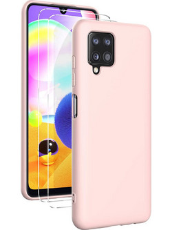 Samsung A12 - Anti-slip Liquid Silicone Gel Rubber Bumper Case with Soft Microfiber Lining Cushion Slim Hard Shell - Pink (oem)