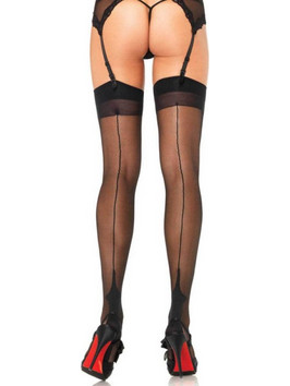 Women's Sheer Two Tone Cuban Heel Stocking with Back Seam O/S