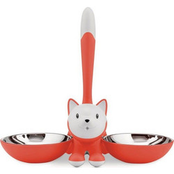 Δοχείο Φαγητού Γάτας 2 Θέσεων Tigrito AMMI09 RO 32x16x28cm Silver-Red Alessi