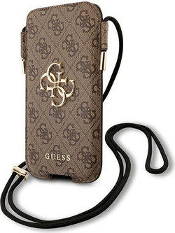 GUHCP12M4GPSBR GUESS 4G METAL LOGO PHONE HANDBAG CASE 6.1" S/M BROWN