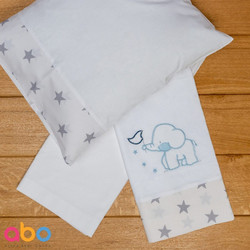 Abo Σετ Βρεφικά Σεντόνια Λίκνου Βαμβακερά 75x100 Elephant White/Ciel