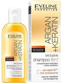 Eveline Exclusive Argan & Keratin Hair Σαμπουάν Κερατίνης για Προστασία Χρώματος & Επανόρθωση για Βαμμένα & Ταλαιπωρημένα Μαλλιά 150ml