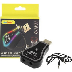 Ασύρματο Bluetooth audio Transmitter και Receiver USB μαύρο με RGB LED φωτισμό Q-TR31 Andowl
