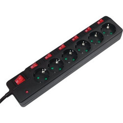 LogiLink Socket Outlet 6-Way & 7 Switches, 6x CEE 7/3, 1.5m, Black (LPS233)