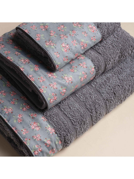 White Fabric Πετσέτα Botanical Border Γκρι Προσώπου