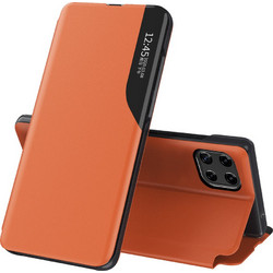 Eco Leather View Case elegant bookcase type case with kickstand for Samsung Galaxy A22 4G orange