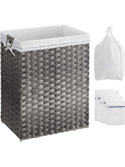 Πτυσσόμενο Καλάθι Απλύτων από Ρατάν 90 Lt 46 x 33 x 60 cm Χρώματος Γκρι Songmics LCB390G01