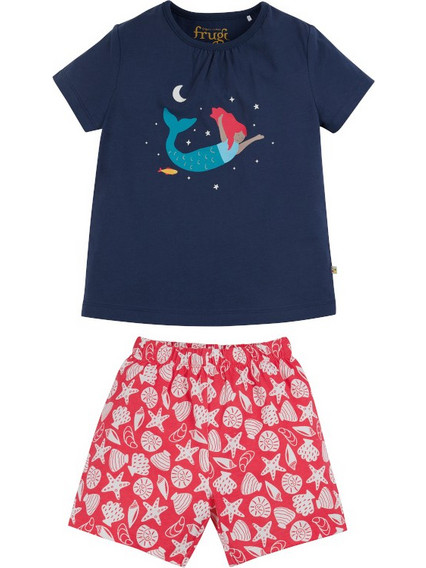 Frugi Mermaid Παιδική Πιτζάμα Βαμβακερή Καλοκαιρινή Κόκκινη Navy Μπλε PJS203IMM