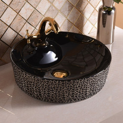Inter Ceramic Επικαθήμενος Νιπτήρας Μπάνιου Στρογγυλός Πορσελάνης 44x13cm Μαύρος 870B