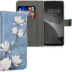 KWmobile Θήκη - Πορτοφόλι Oppo A94 5G - Magnolias Taupe / White / Blue Grey (58268.01)