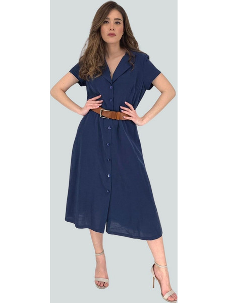 Estel Midi Καθημερινό Φόρεμα Σεμιζιέ Navy Μπλε 7015