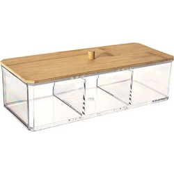 ORION Whitney plastic cotton swabs and cosmetic box with wooden lid (23.5x9.5x6.5cm)