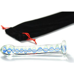 Glass Dildo with swirly blue design 17 x O 3 cm