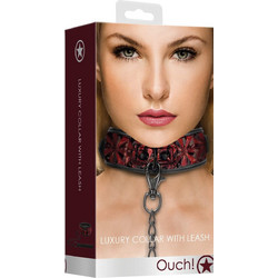 Ouch! Luxury Collar with Leash Burgundy