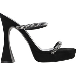 Nine West ADINE2 Γυναικεία Πέδιλα Suede Μαύρα με Λεπτό Ψηλό Τακούνι Φιάπα και Στρας