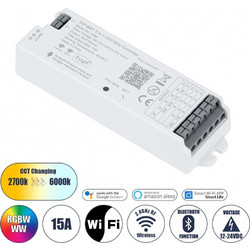 GLOBOSTAR TUYA-WB5 73008 DC WiFi & Bluetooth Master Dimmer / Controller Υψηλής Ταχύτητας με 5 x 6A 72W Κανάλια DC 12-24V 15A 360W Max IP20 - WiFi & Bluetooth - Μ12.2 x Π3.8 x Υ2.2cm