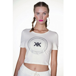 Γυναικεία Kendall+Kylie t-shirt μπλούζα crop- off white (KKW3611606)