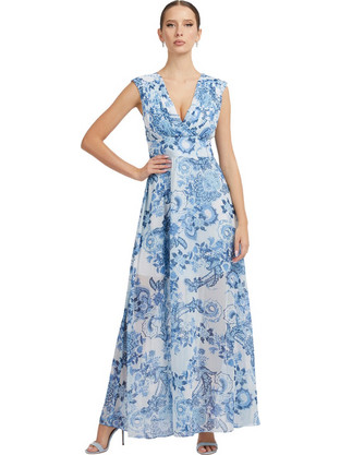 Guess Gilda Maxi Καλοκαιρινό Καθημερινό Φόρεμα Floral Γαλάζιο W3GK60WDW52