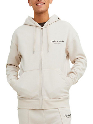 Jack & Jones Ανδρική Ζακέτα Φούτερ με Κουκούλα και Φερμουάρ Moonbeam 12241691